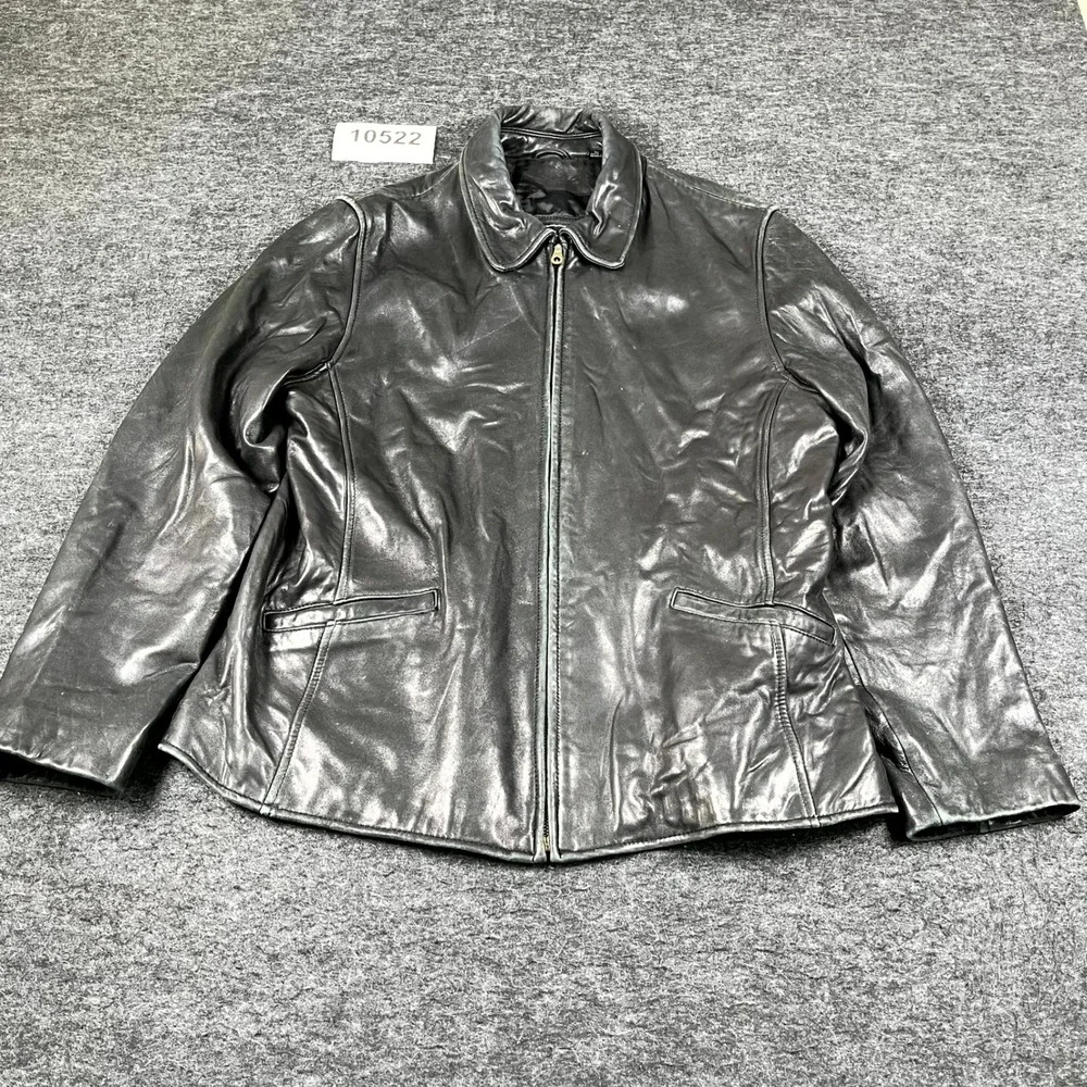 Leather Limited Jacket Mens XL Black Genuine Leather Lined Collared Full Zip